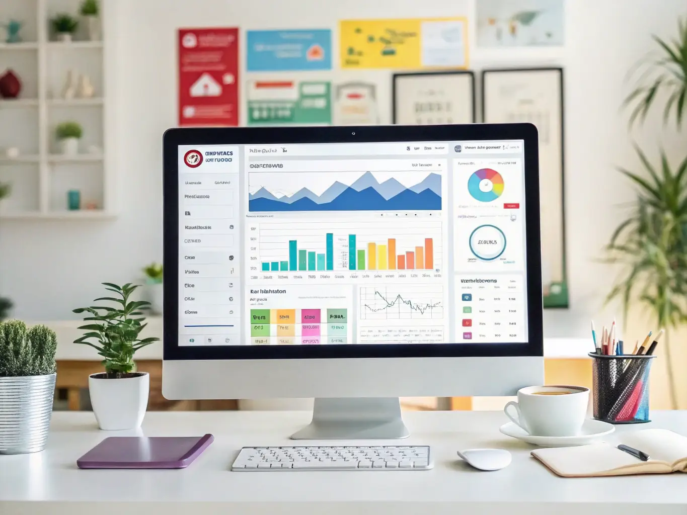 A vibrant image depicting the Content Factory module in action, generating various types of content such as blog posts, social media updates, and marketing materials, all managed through an intuitive dashboard.